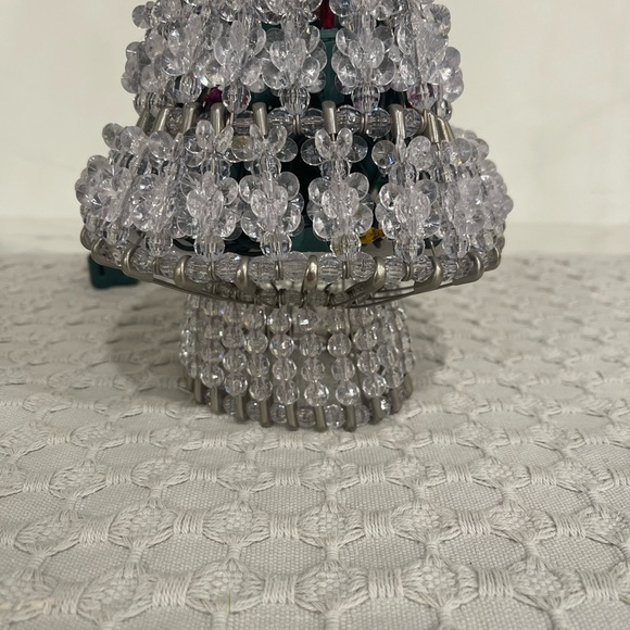 Vntg Handcrafted Clear Beaded Safety Pin/Light Up Christmas Tree 11” Color Light - Picture 3 of 9